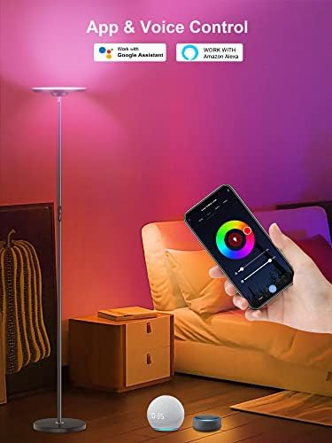Lâmpada de piso RGB inteligente compatível com Alexa Google Home, Wi -Fi Modern Tall Standing Light, Super Bright 2000lm Color Mudança e Sky Torchiere Led de chão LED para sala de estar, quarto