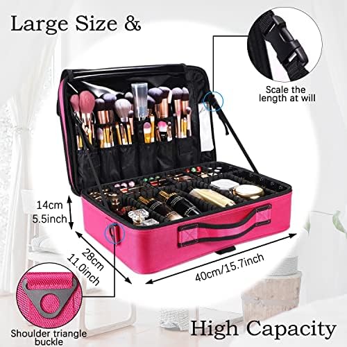 Sacos de maquiagem cosméticos para mulheres, bolsa de armazenamento portátil de artistas portáteis de maquiagem de 16 de 16 com divisores ajustáveis ​​para pincéis de maquiagem Jóias de higieness Acessórios digitais rosa