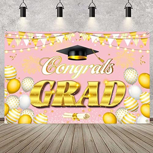 Photo de photo de graduação Decorações de festas Classe de 2023 Pink e Gold White Parabéns Supplys Festies Photoshoot