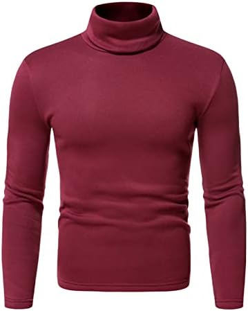 Men Slim Fit Fit Pullover leve superior de manga comprida Turtleneck de camiseta de coloração sólida Casual de malha