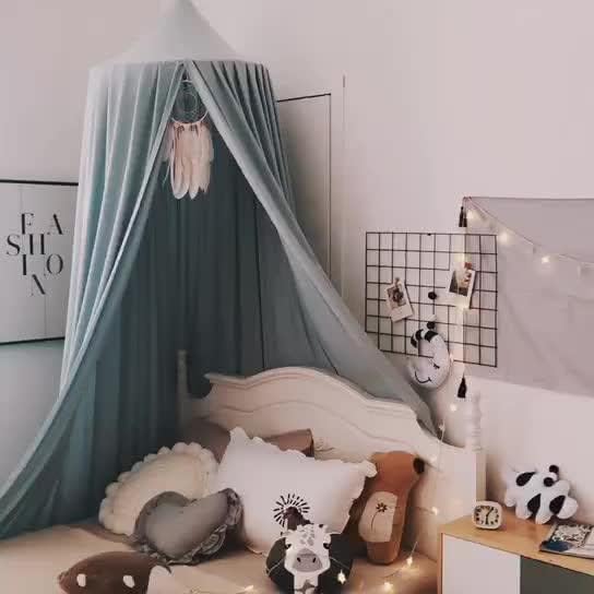 Satmarhz Canopado de cama de crianças grandes, cúpula redonda Mosquito de algodão Decorações da sala de leitura Decoração do berçário