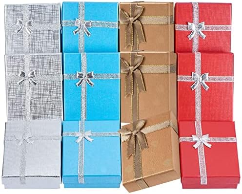 Benecreat 12 Pack Boxes Jewelry Display Box para aniversários, casamentos, aniversários, 4 cores variadas - 3,5 x 2,7 x 1 polegadas