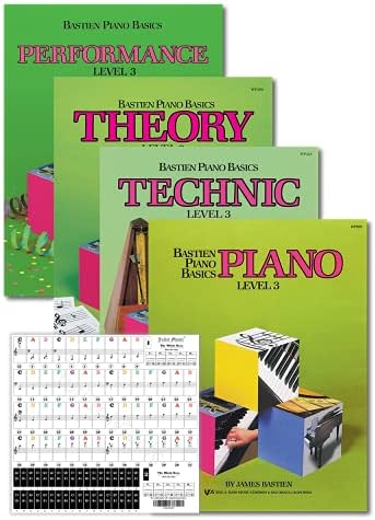 Bastien Piano Basics Nível 3 Aprendizagem Conjunto por Bastien - Lição, Teoria, Performance, Técnica e Arte Books & Juliet Music Piano Keys 88/61/54/49 Conjunto completo adesivo removível 3