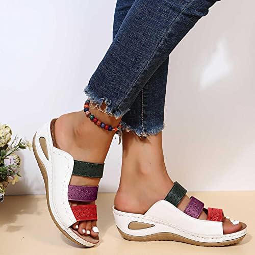 Lâminas de cunha chinelos para mulheres moda ortopédica plataforma folha sapatos de tira de sandálias romanas coloridas ao ar