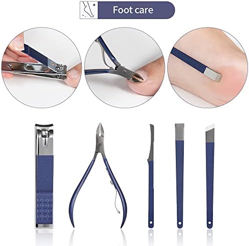 KGFCE Multifunction Clipper Definir Kit de tesoura de calçada do cortador de pedicure com estojo de viagem Ferramentas de manicure azul de aço inoxidável