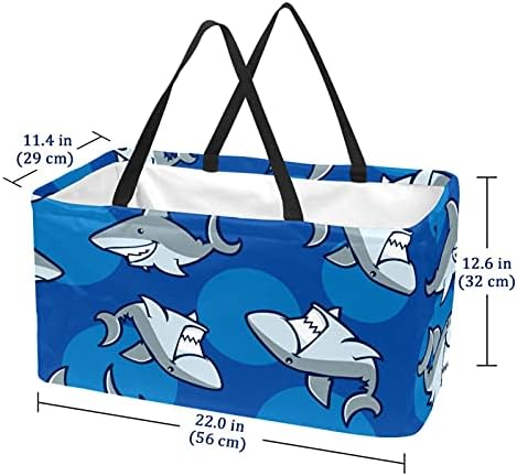 50l Shopper Bags Tubarões Caixa de compras colapsível do oceano marinho Bolsa de mercearia com alças, reutilizável