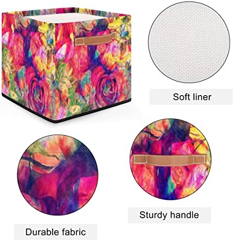 Lixeira de cesta de armazenamento, pintura a óleo, um buquê de rosa flores de fábrica de tecidos de tecidos Cubo de cubo de armazenamento