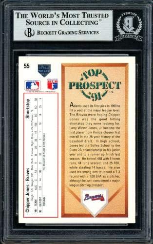 Chipper Jones autografou 1991 Upper Deck Rookie Card #55 Atlanta Braves Beckett Bas Stock #155954 - Baseball Slabbed Cartões de estreia autografados