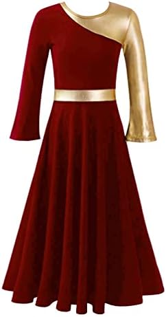 Vestido de dança de louvor litúrgica para crianças vencedoras para meninas, fit de longa utensília de adoração de roupas