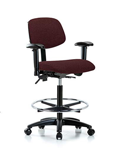 Labtech Seating LT41909 Tecido High Bench Chair Nylon Base, inclinação, braços, anel de pé cromado, rodízios, azul