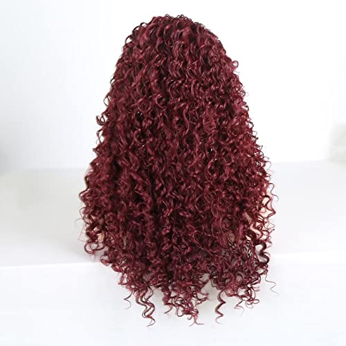 Rdy Burgondy Kinky Curly Wave Wigs para mulheres negras ondas longas vinho tinto de vinho tinto de renda sintética perucas frontais natura