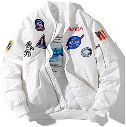 Jantas casuais de janeiro, jaqueta de bombardeiro masculino, NASA MA-1 Jacket Military Jacket Light Force Moto Street Casal, branco, X-Large
