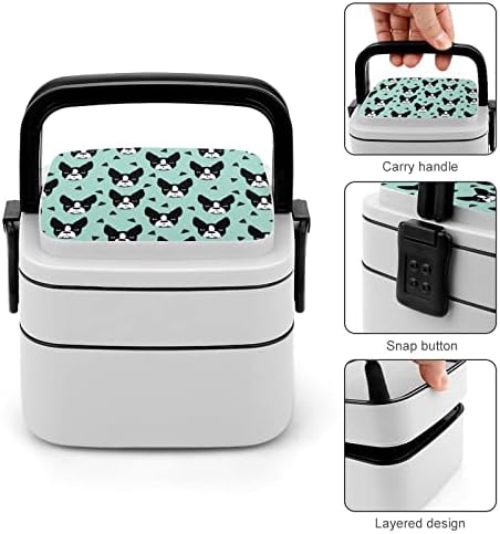 Terrier Dog Face Bento Box Double Camada All-in-One empilhável Almoço recipiente com colher para viagens de trabalho de piquenique