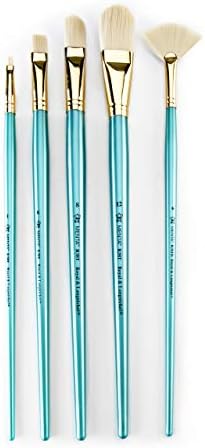 Royal & Langnickel Menta, 5pc Long Handle Filbert Variety Brush Conjunto para tintas de acrílico e óleo, inclui escovas Filbert, Bright e Fan