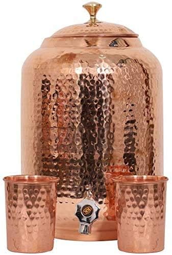 O dispensador de água de cobre pura artesanal de arte imperial, tanque de maconha de armazenamento 1 com 2 copos de