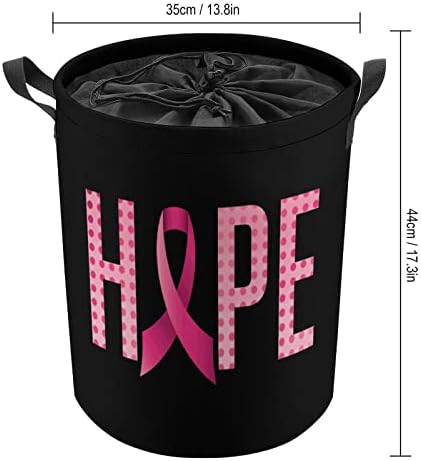Consciência do câncer de mama Hope 42L Round Roundry Basket Casket Roupas dobráveis ​​Hampers com tampo de cordão