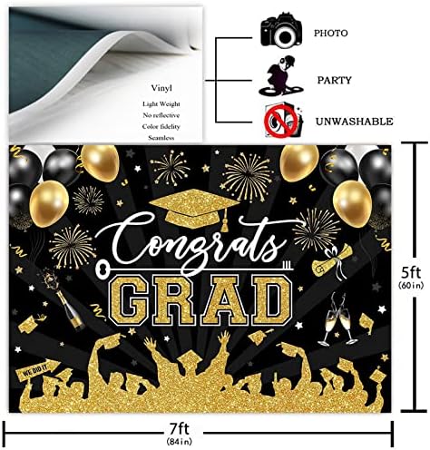 Avezano Graduação cenário parabéns Decorações de festa de graduação em preto e ouro da aula de 2023 fotos de fotos de pós -hoot Parabéns.