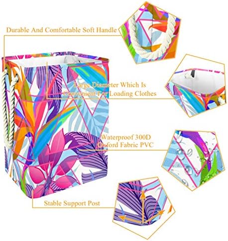 Folhas tropicais de lavanderia do Inditro, folhas tropicais coloridas com padrão de triângulo Cestas de lavanderia dobráveis ​​de roupas de lavagem de roupas de roupas para o banheiro dormitório