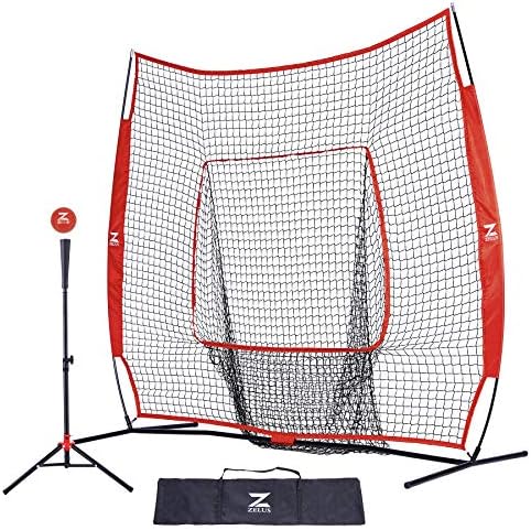 Zelus 7x7ft Baseball Softball Practice Net | Rede de beisebol portátil com tee, bolas de beisebol e bolsa para bater e