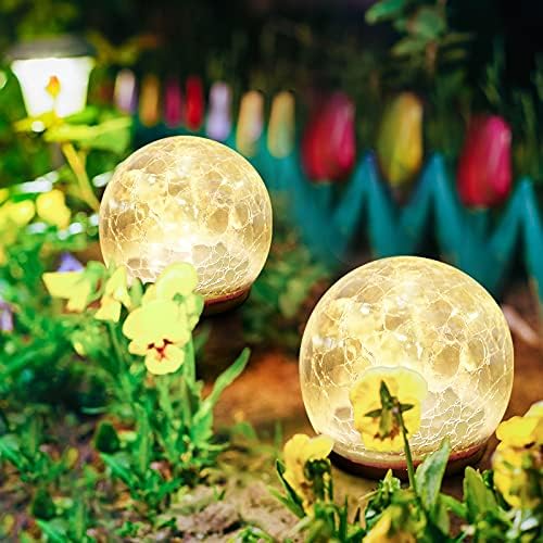 Kowvos Globe Lights Solar Lights Outdoor Garden 2 pacote, Crackle Glass Ball impermeabilizada LEDA BRANCA QUENTE PARA DECORAÇÕES DO