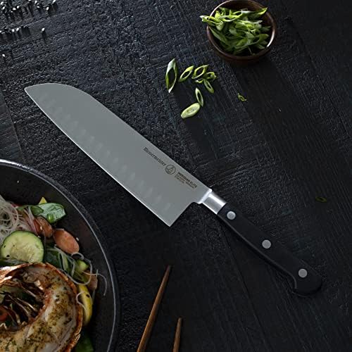 Mensmeister Meridian Elite 7 ”Kullenschliff Santoku Knife - Faca de chef japonesa - Lâmina de liga de aço alemã - Resistente