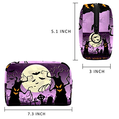 Leveis Halloween Scary Monsters árvores com lua cheia pequena bolsa de maquiagem bolsa para bolsa de bolsa cosmética de viagens Bolsa de higiene pessoal portátil para mulheres presentes de meninas