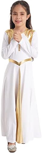 Vestido de louvor para crianças de meninas e louvor vestido de adoração litúrgica de comprimento completo robe de dança lyrical dança