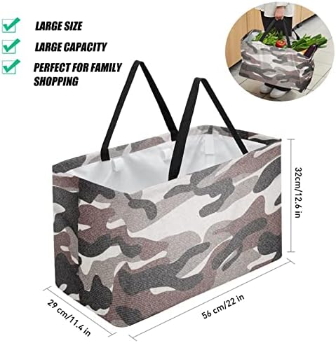 Bolsas de supermercado reutilizáveis, clássico de camuflagem, bolsa de compras de reciclagem leve com alça para mantimentos