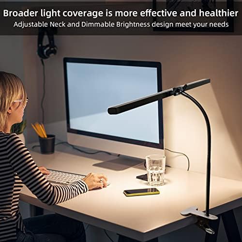 Lâmpada de mesa LED, lâmpadas de mesa leve de clipe duplo luminária de braço de balanço ajustável, tarefa de leitura de lâmpada adsorção