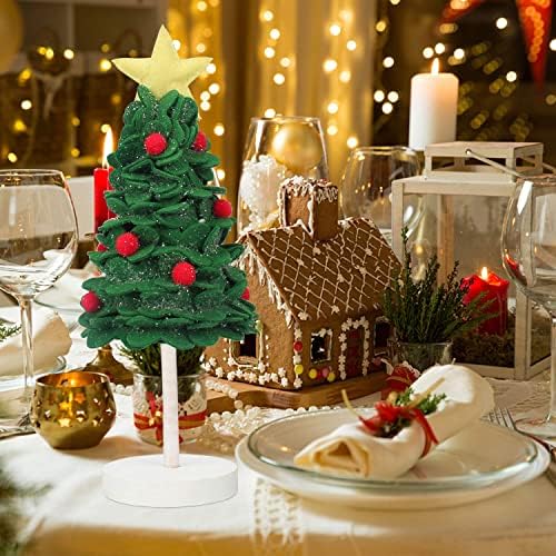 Mini árvore de Natal, feita artesanal de pinheiros de pinheiro de pinheiro de pinheiros de pinheiro de mesa de mesa de mesa de neve de inverno 16,5 /42cm com bases de madeira para festa de ano novo de natal