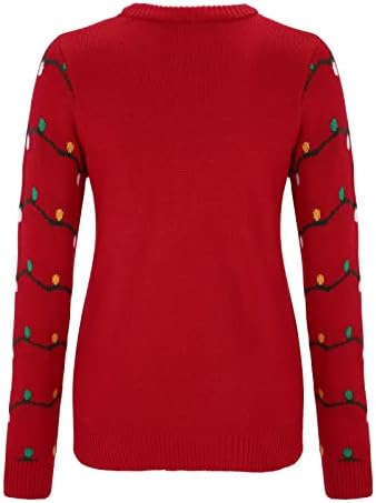 Sweater Feio de Natal para Mulheres Crewas de Crepura de Crew Padrão geométrico de Natal Pullover de malha de cor simples