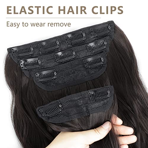 Clipe Alxnan em longa extensão de cabelo sintético ondulado 4pcs 24 polegadas marrom escuro grossa grossa fibra de fibra de trama para mulheres