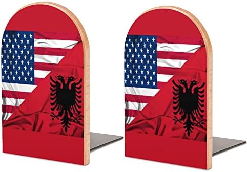 Bandeira de ondulação da Albânia e USA Wood Livro termina 2 PCS Livros de madeira não deslizantes para decoração de escritório em casa Livros pesados/CD/filmes 5 x3.1 x3.9
