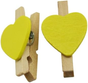 Madeira natural genérica 1,2 prendedores de roupa com mola e pacote amarelo em forma de coração de 120