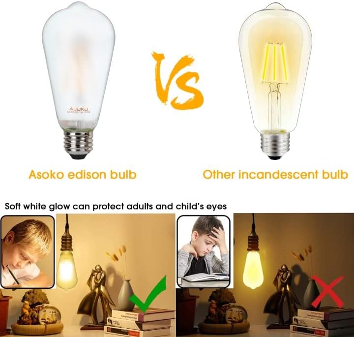Lâmpadas vintage de lâmpadas vintage de LED de LED e fosco de Asoko ST64, 6W equivalente 60W 2700k branco quente, led