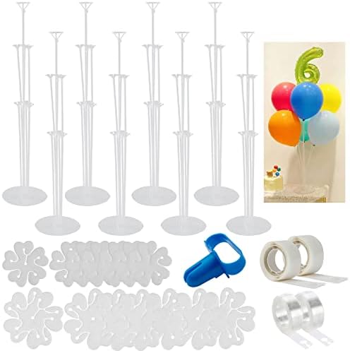 Jiesky 8 sets Kits de suporte de balão de 28 polegadas, palitos de balão com base para a mesa de graduação no chão de bebê chá de feliz aniversário noivado de festa de festa de festa aula