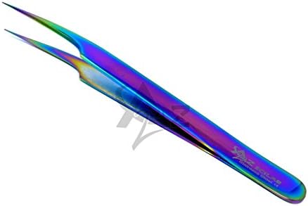 Conjunto de 2 aço inoxidável multi titânio arco -íris cor 3D Extensão de cílios Tweezers Semi Angled + Pro Straight