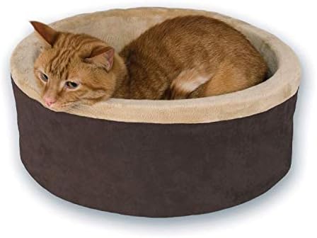 Cama de pet-kitty de K&H Products Thermo-Kitty Cama de gato aquecida pequena 16 polegadas mocha/tan