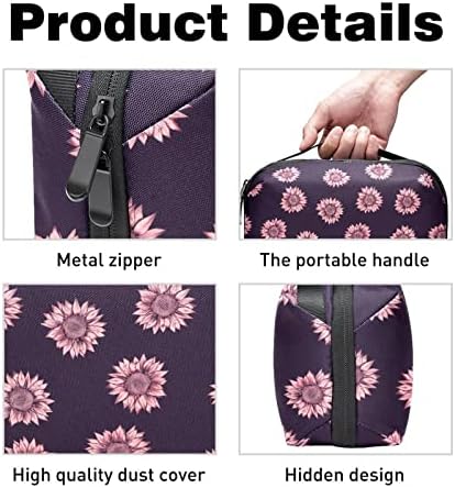 Carteira de bolsa de bolsa de viagem de caixa de transporte de caixa de transportar carteira de bolso de organizador de cabo USB, impressão floral retro floral roxa rosa roxo de girassol