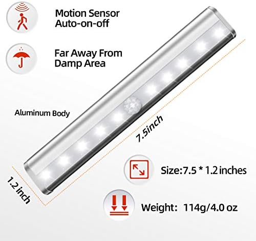 Luzes do sensor de movimento do LED de pacote Lexall 6, 10 luzes operadas por bateria de armário de LED, barra de luz noturna