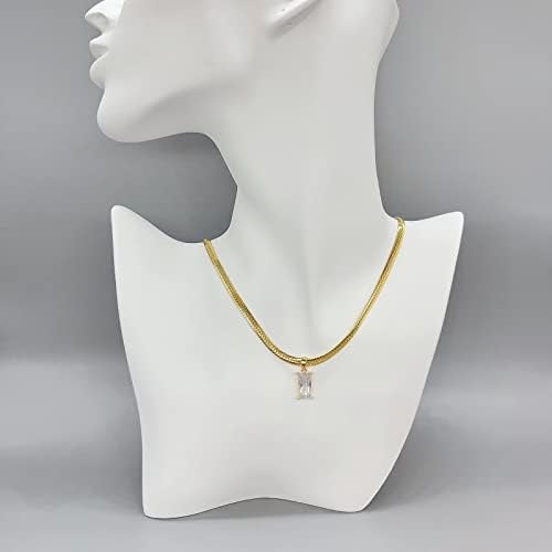 Olays Gold Herringbone Snake Pinging Chain Colar, 18k e gargantilha branca com jóias retângulo de zircão destacável para