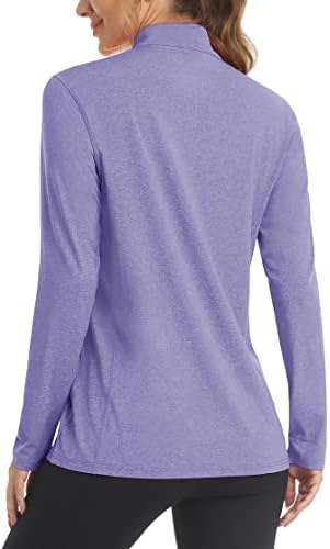 MagComsen feminino 1/4 zip pulôver upf 50+ camisas de manga longa longa seca seca rápida caminhada atlética Camisa