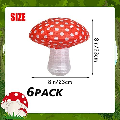 Lanternas penduradas de cogumelos, lanterna de papel em forma de cogumelo de 6pcs para florestas para a floresta de festas