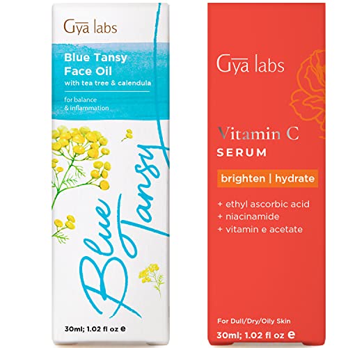 Óleo de face azul tansy para pele sensível e soro de vitamina C para conjunto de face - 2x1 fl oz - Gya Labs