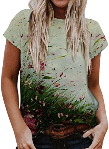 CGGMVCG Tops de verão fofos para mulheres feminino verão Casual Casual Camisa de verão de manga curta redonda Camisas de verão