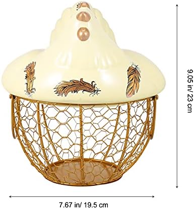 Doitool decoração de casa metal arame ovo cesto ovo por suporte de gabinete recipiente de copista de cozinha cesta de armazenamento de ovo com cerâmica capa de frango frutas cesto vegeta