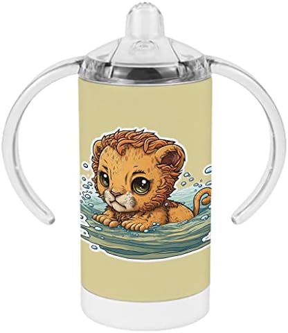 Copo canil kawaii leão - xícara engraçada de bebê com canudinho - copo de design de design legal