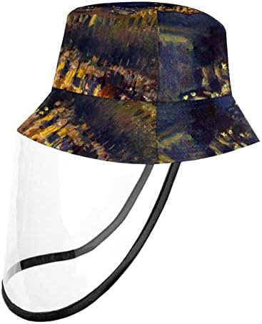 Chapéu de proteção para adultos com escudo facial, chapéu de pescador anti -sun tap, pintura a óleo Night City Street