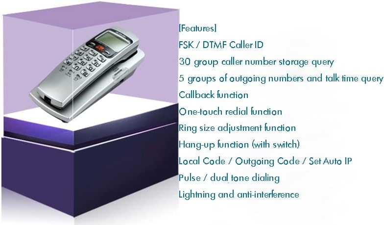 Telefone de moda com moda com fio por telefone fixo com identificação de chamadas FSK/DTMF, ajuste de toque, retorno de chamada