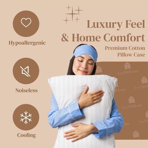 Feelathome Protetor de travesseiro algodão com tampas à prova d'água com zíper - 20 x 30 polegadas - Encasenamento de travesseiros sem barulho - Protetores de capa com zíper.